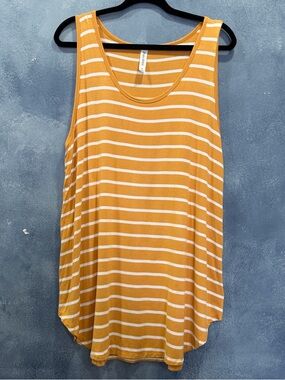Zenana Premium Mustard Yellow & White Striped Tank Top 1X